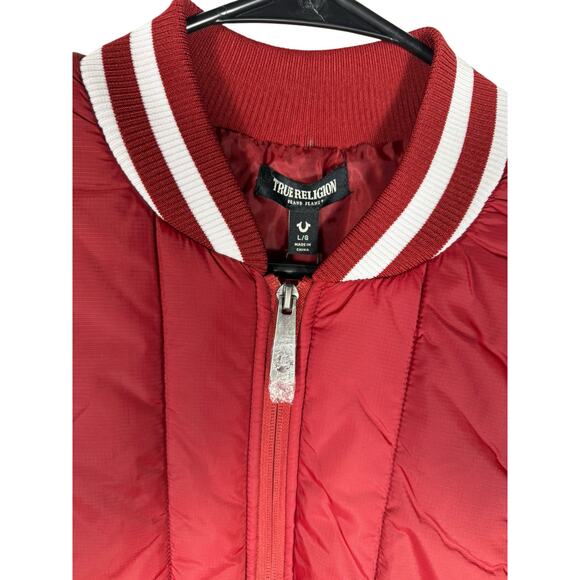 NWT Men's True Religion Red Dahlia Vertical Quilted Full Zip Jacket Size Large - Picture 3 of 9